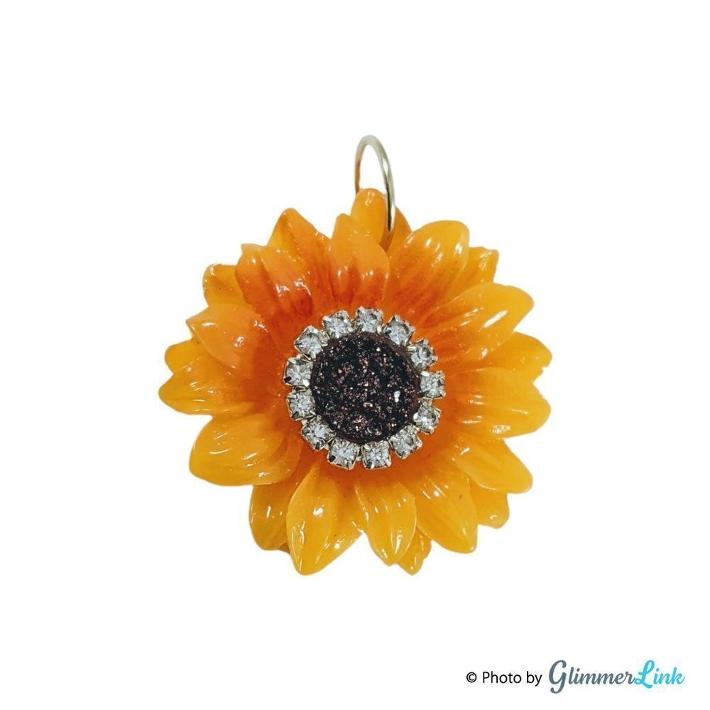 Sunflower Rhinestone Resin Pendant Large Yellow Flower Charm